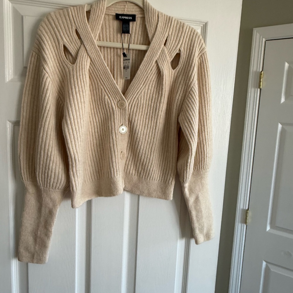 Express Women's Beige Cardigan Sweater
